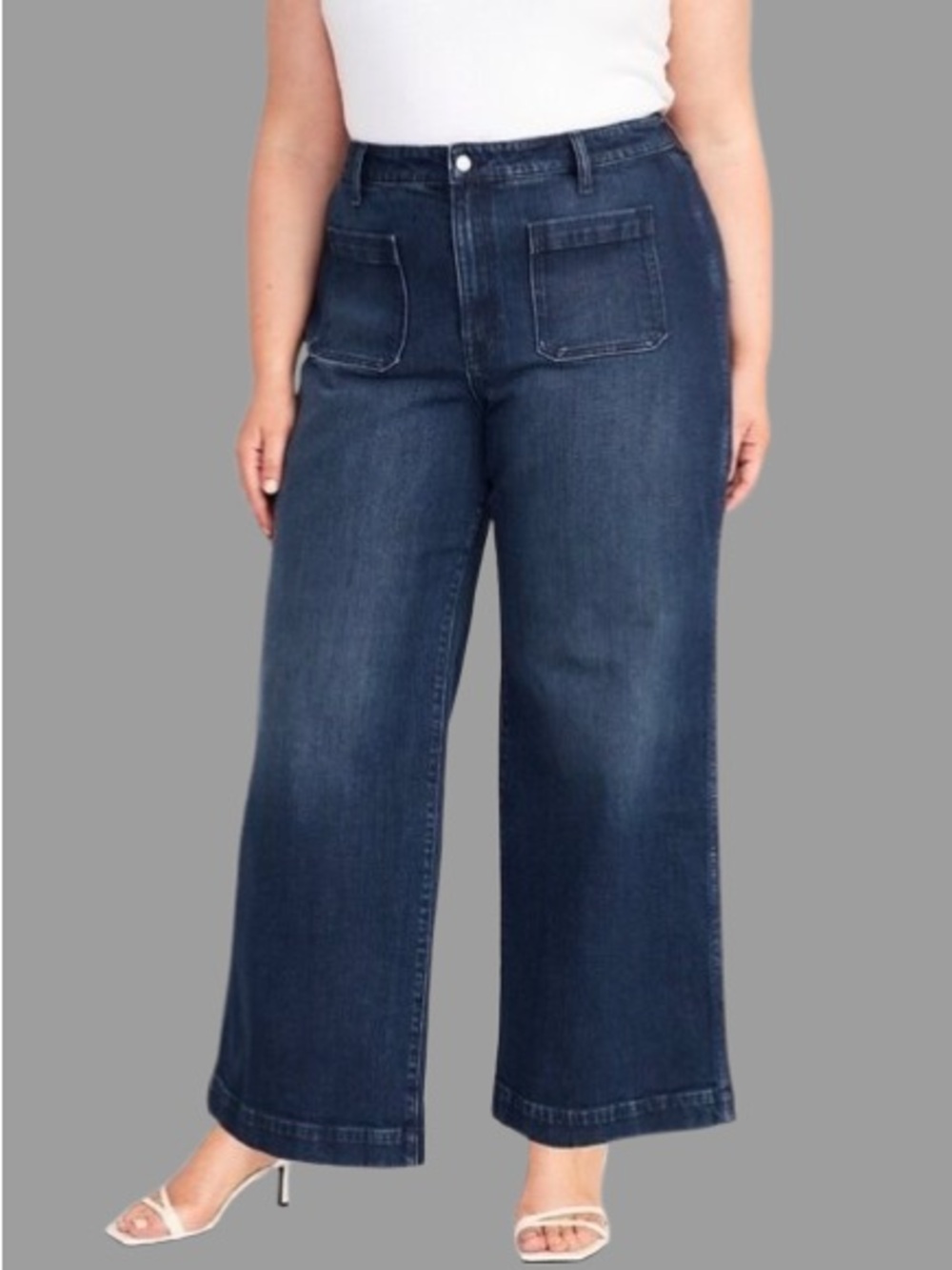 Old Navy Extra High Rise Wide-Leg Trouser Jeans w/ Patch Pockets Dark Wash 22W